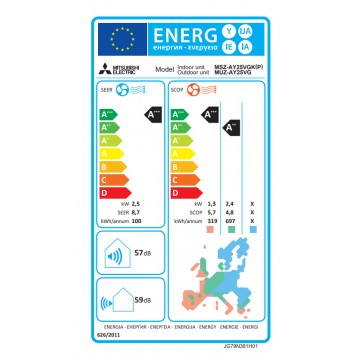 Mitsubishi Electric MSZ/MUZ-AY25VGKP Κλιματιστικό Inverter 9000 BTU A+++/A++ με WiFi